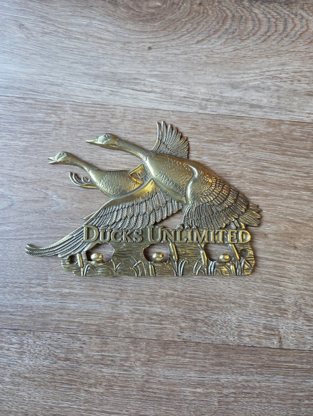Vintage 'Ducks Unlimited" Flying Duck Brass Wall Hook Rack Decor